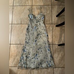 Jenny Yoo Floral Embroidered Dress in Blue and Green